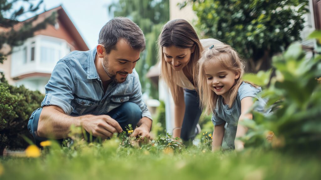 Famille profitant de la rentabilité de son bassin aquaponique.